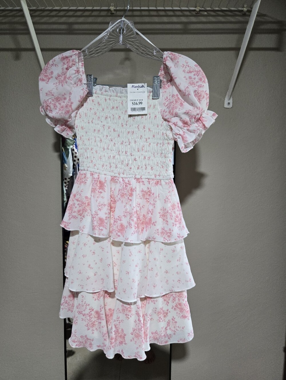 Marshalls Pink and White Floral Tiered Smocked Kids Dress